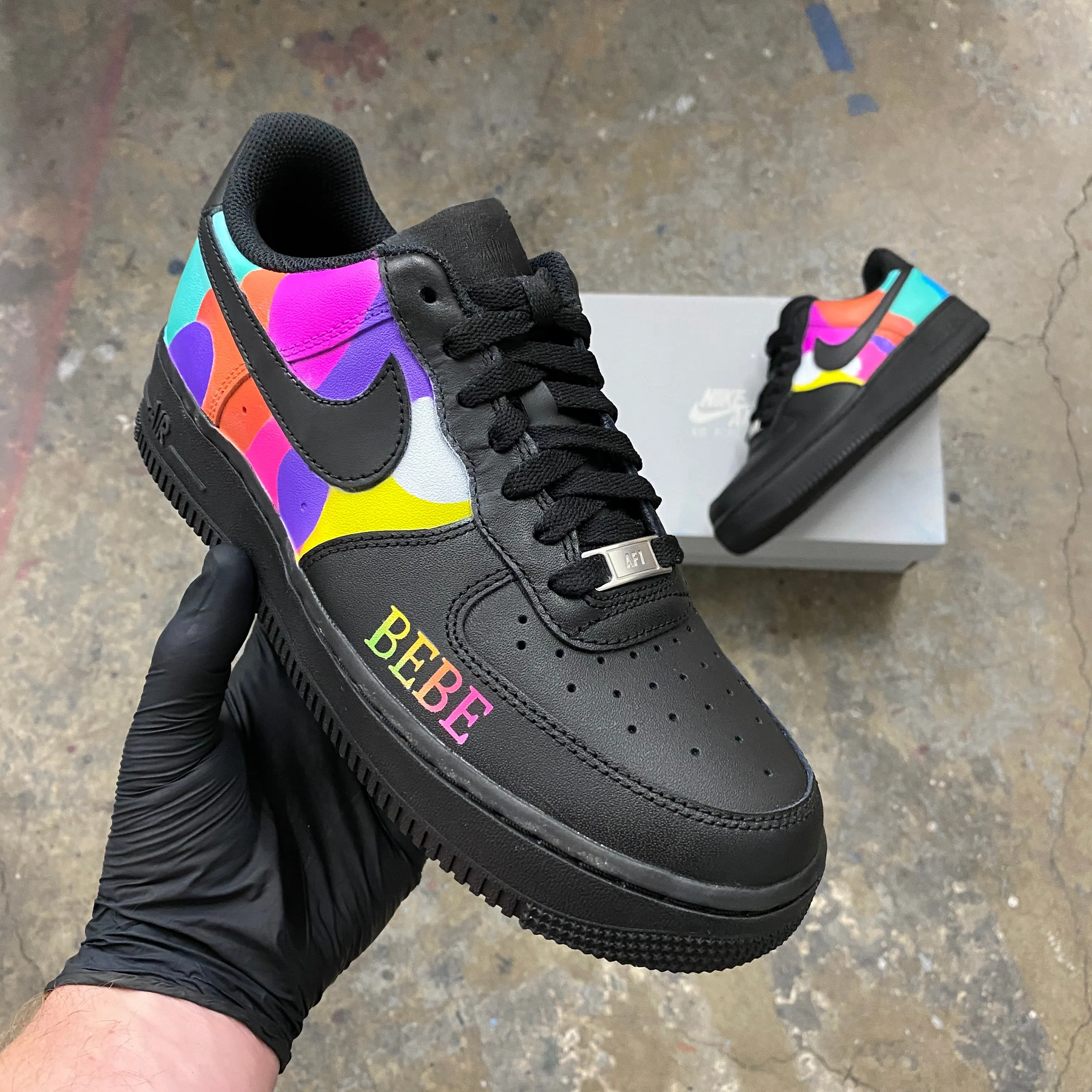 32 Pairs of Custom Hand Painted Black Nike AF1 Lows - Sinful Colors/ Initials  - Custom Order