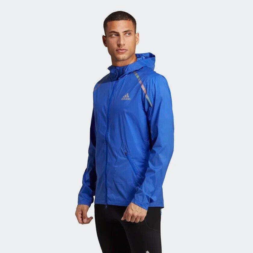 adidas Marathon Running Jacket Mens Fitness Lightweight WIND.RDY Orange Blue