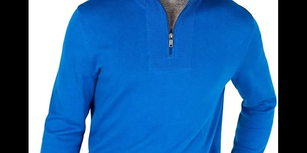 Alfani Men's Quarter-Zip Ribbed Placket Sweater  Med Blue Size Extra Large