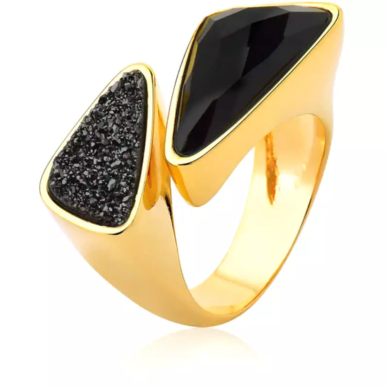 Amila Black Obsidian Druse Gold Ring