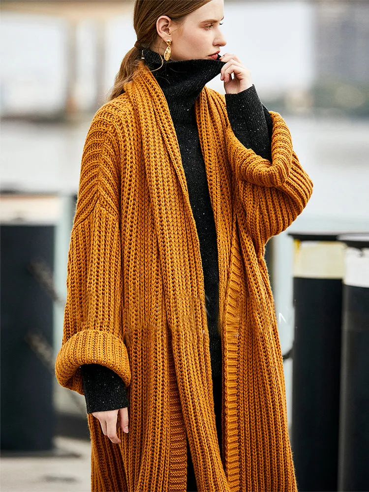 Ashore Boutique Luxury long cardigan thick waxy wool scarf sweater for women