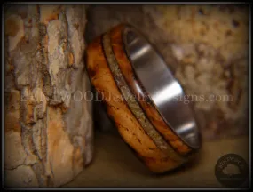 Bentwood Ring - Live Smokey Olivewood Ring on Stainless Steel Core with Live Oak Inlay