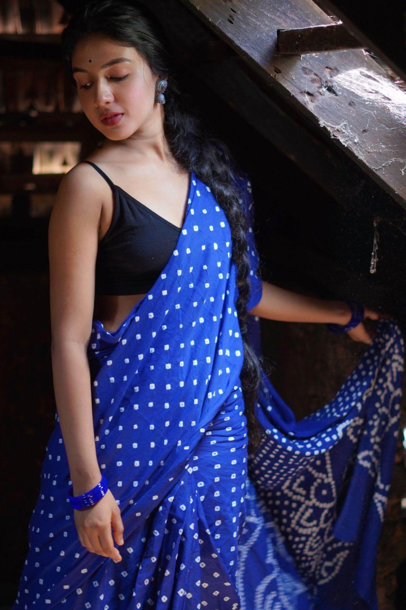 Boond - Bandhani Blue cotton Bandhani cotton saree