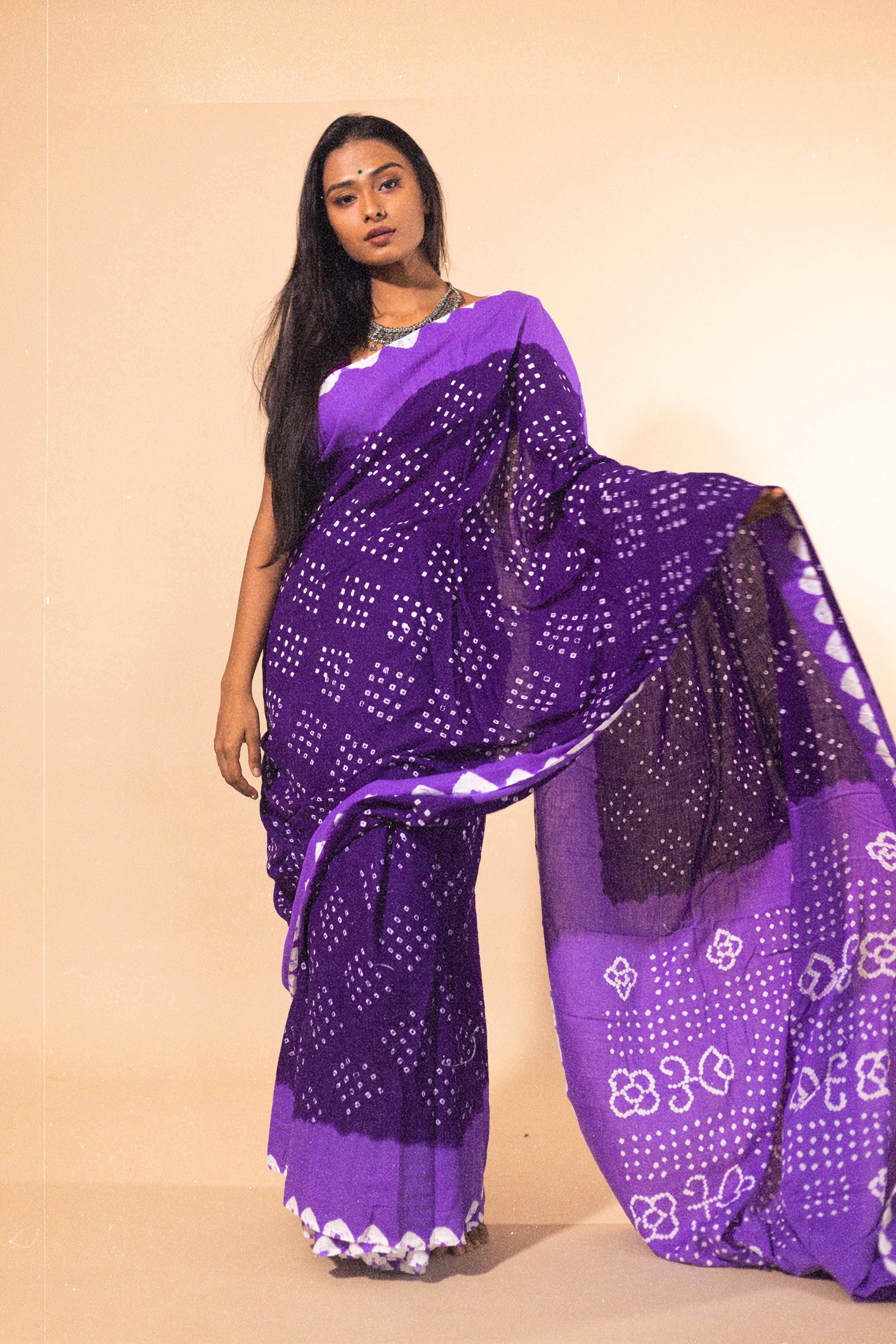 Boond - Kaisori Bandhani  shades of purple Bandhani cotton saree