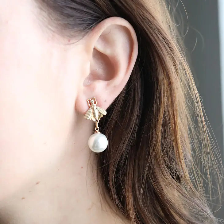 Brenda Bee Pearl Drop Earrings - Gold