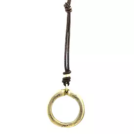 Brown Leather Lariat & Gold Ring Necklace