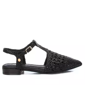 CARMELA Black Woven Leather T-Bar Shoe 161474