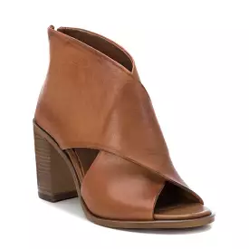 CARMELA Tan  Leather Cris Cross Heeled Sandal