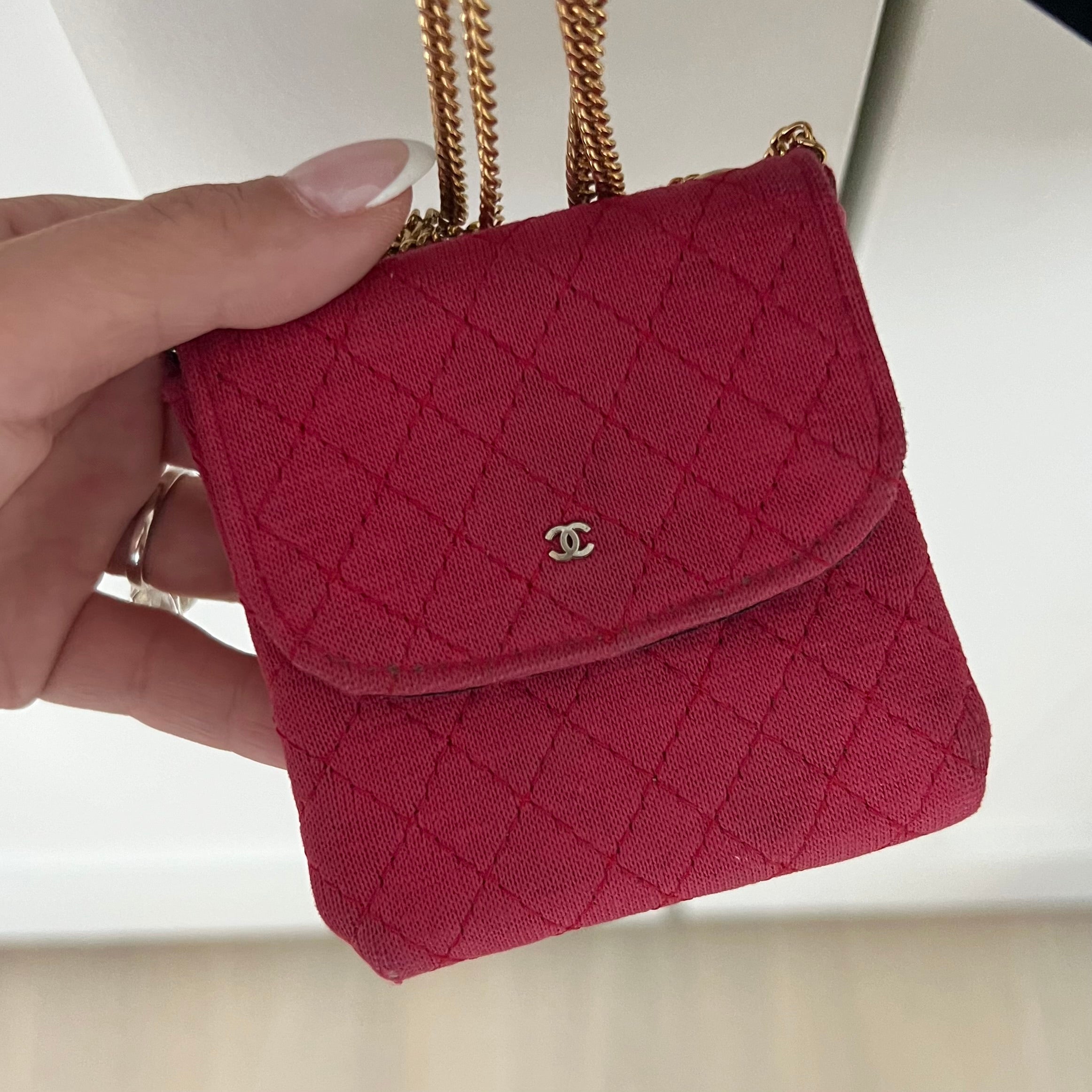 Chanel Vintage Mini Red Jersey Necklace Bag