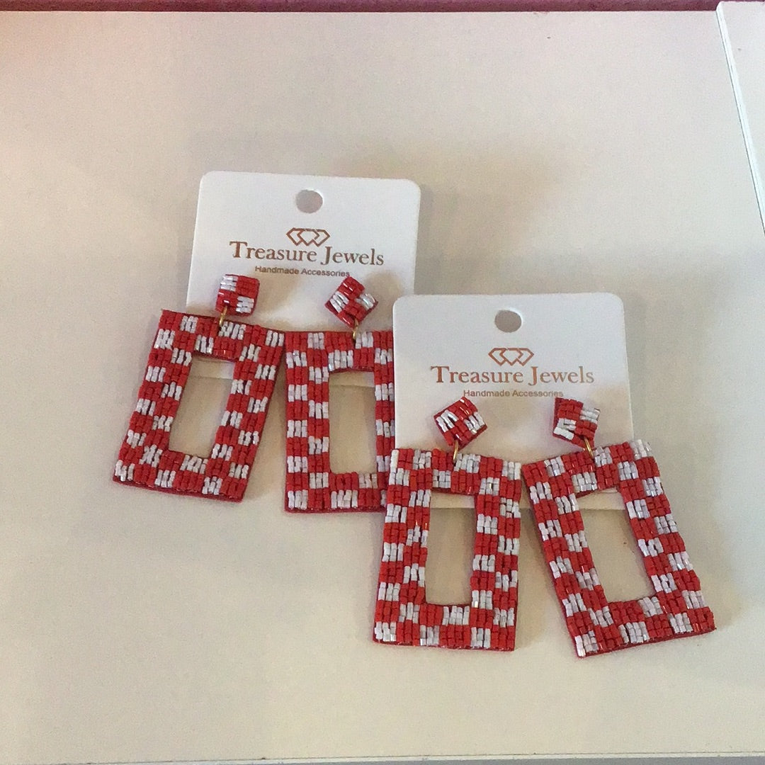 Checkered Earrings -White/Red