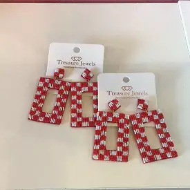 Checkered Earrings -White/Red