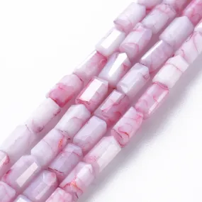 Crackle Glass Beads, Painted, Cuboid, Faceted, Opaque, Indian Red, 6.5x3.5mm