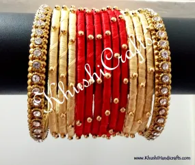 Cream and Red Silk Bangles