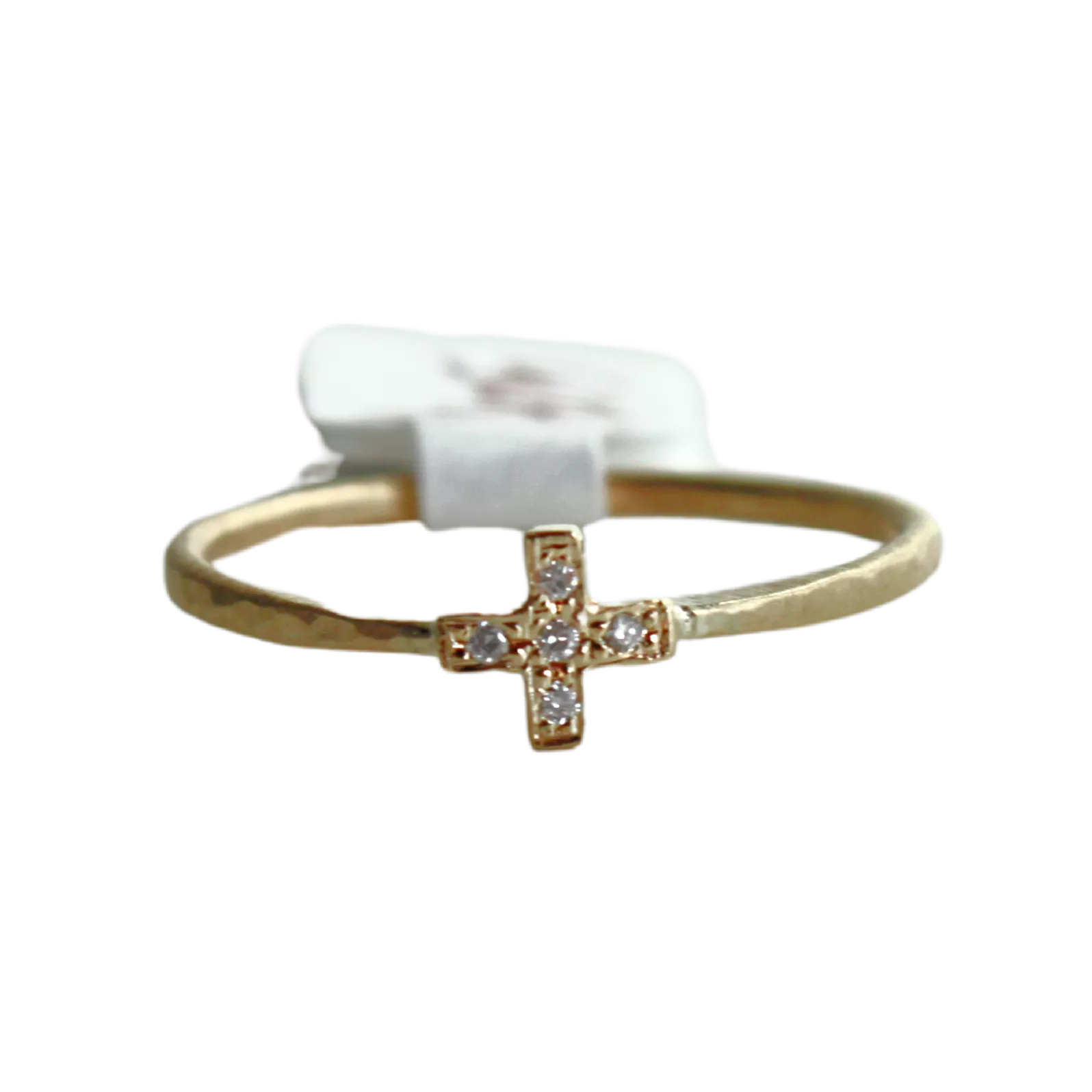 Dainty Textured Yellow Gold Cross Ring