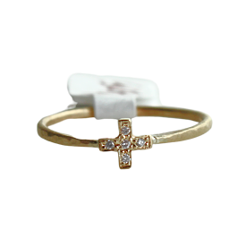 Dainty Textured Yellow Gold Cross Ring