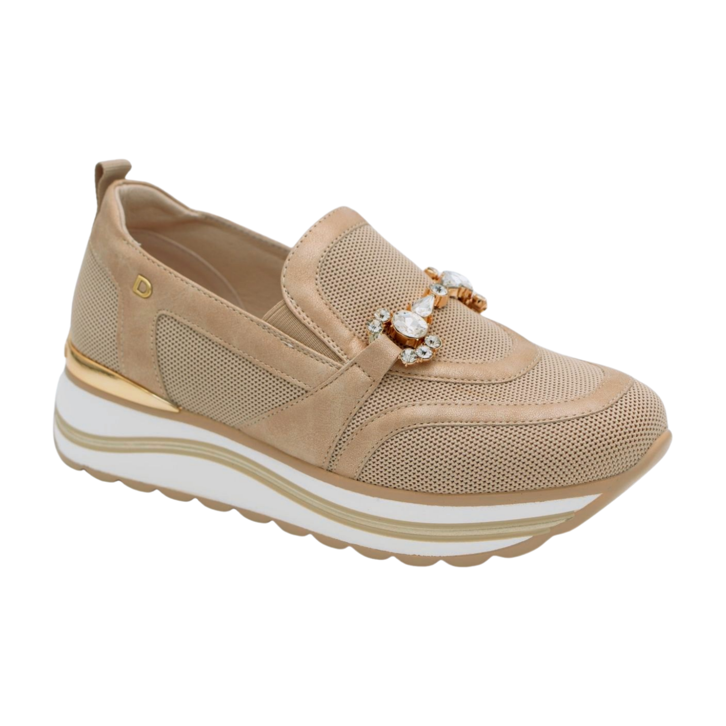 DONNA SERENA Beige  Wedge  Slip on Shoe Diamante Detail