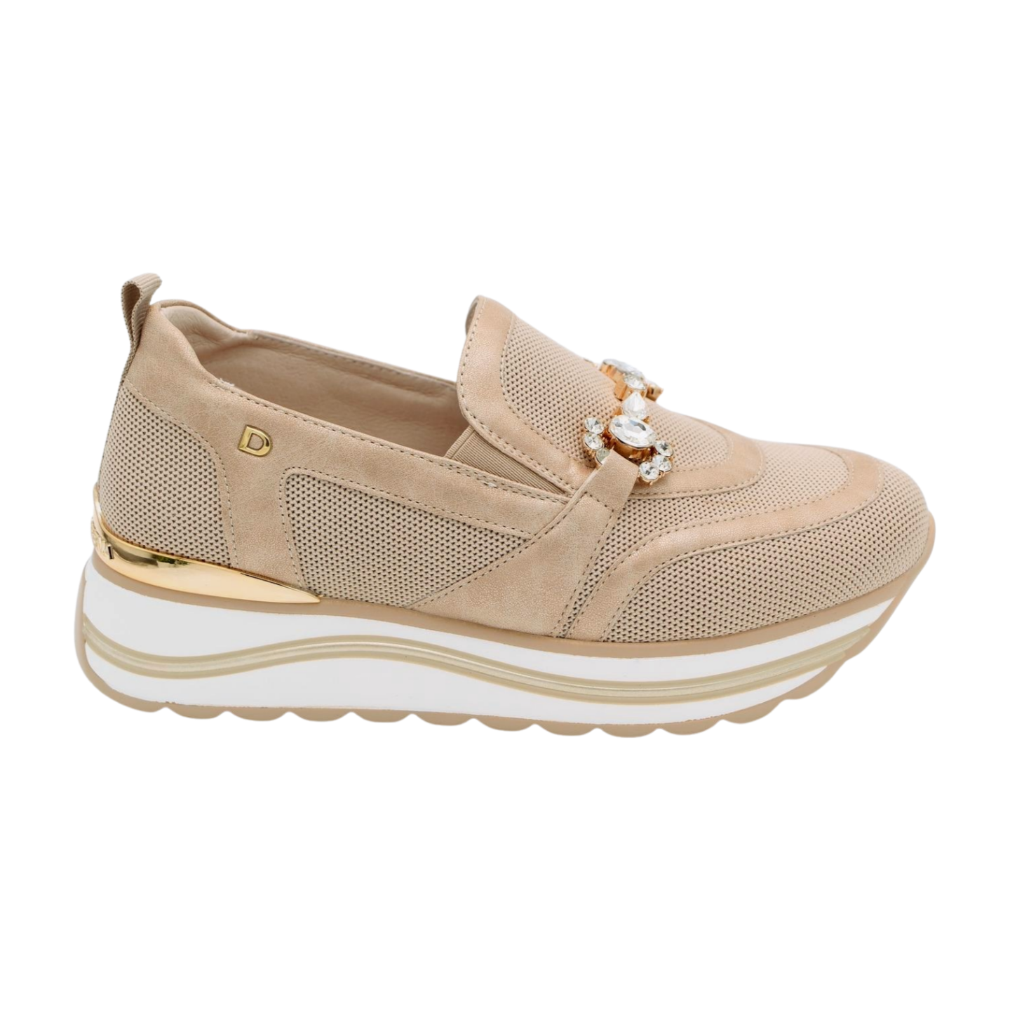 DONNA SERENA Beige  Wedge  Slip on Shoe Diamante Detail