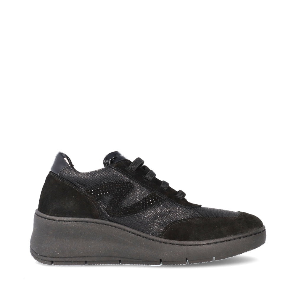 DONNA SERENA  Black Suede Wedge Trainer