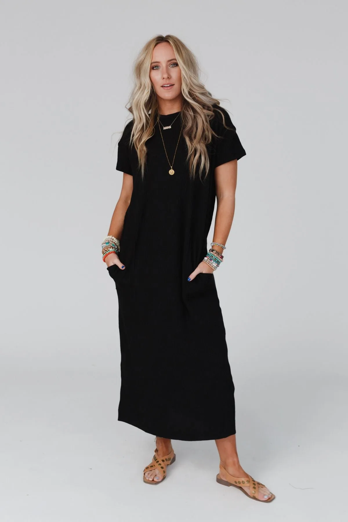 Easy Days Maxi Slit Tee Dress - Black