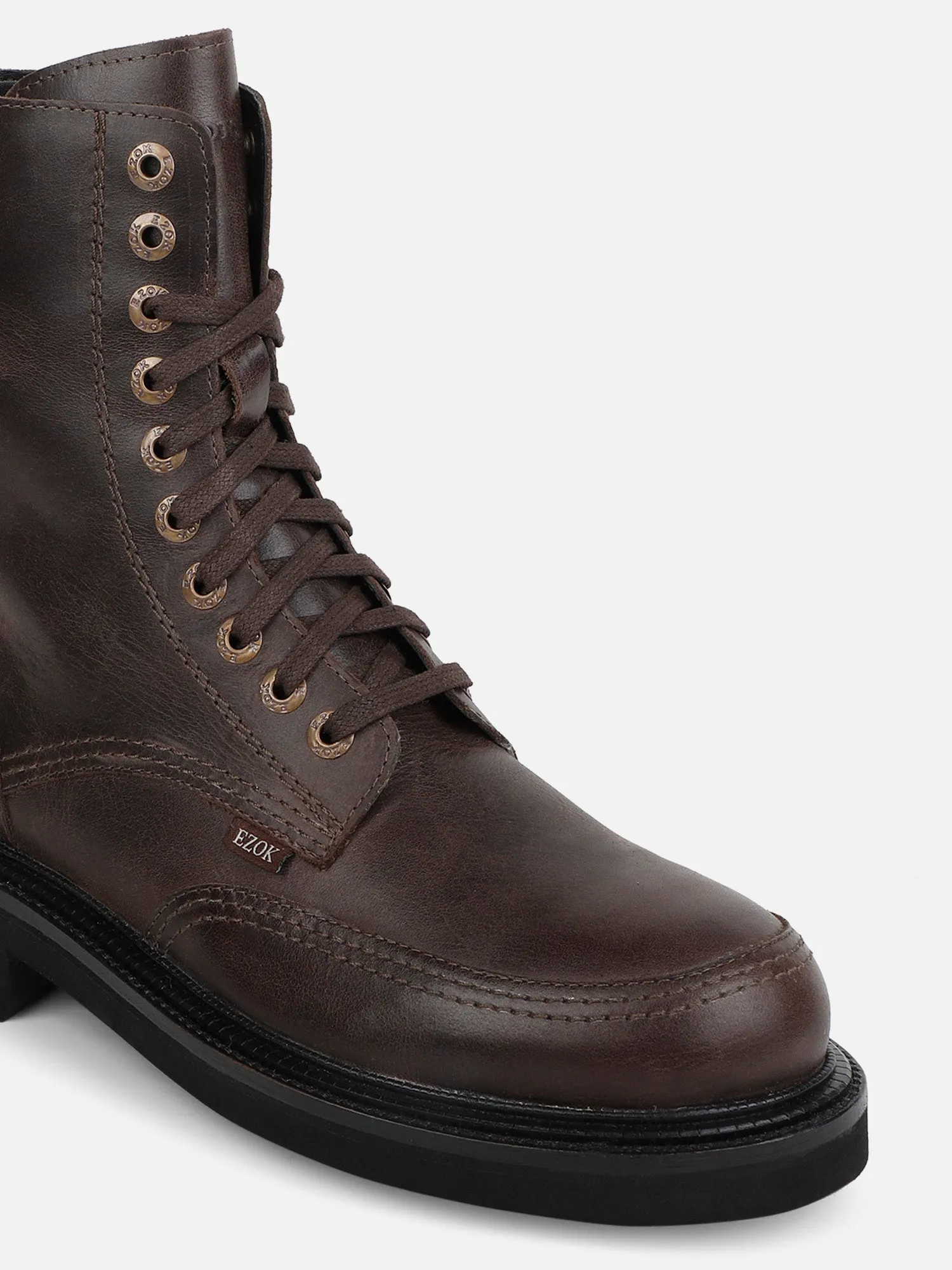 Ezok Brown Lace-ups Leather Boot For Men