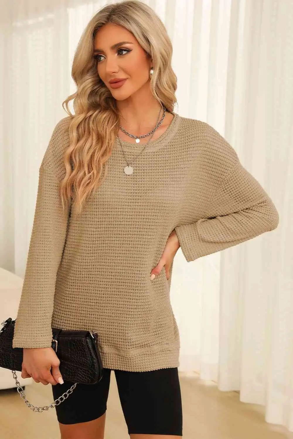 Falling For You Waffle Knit Top