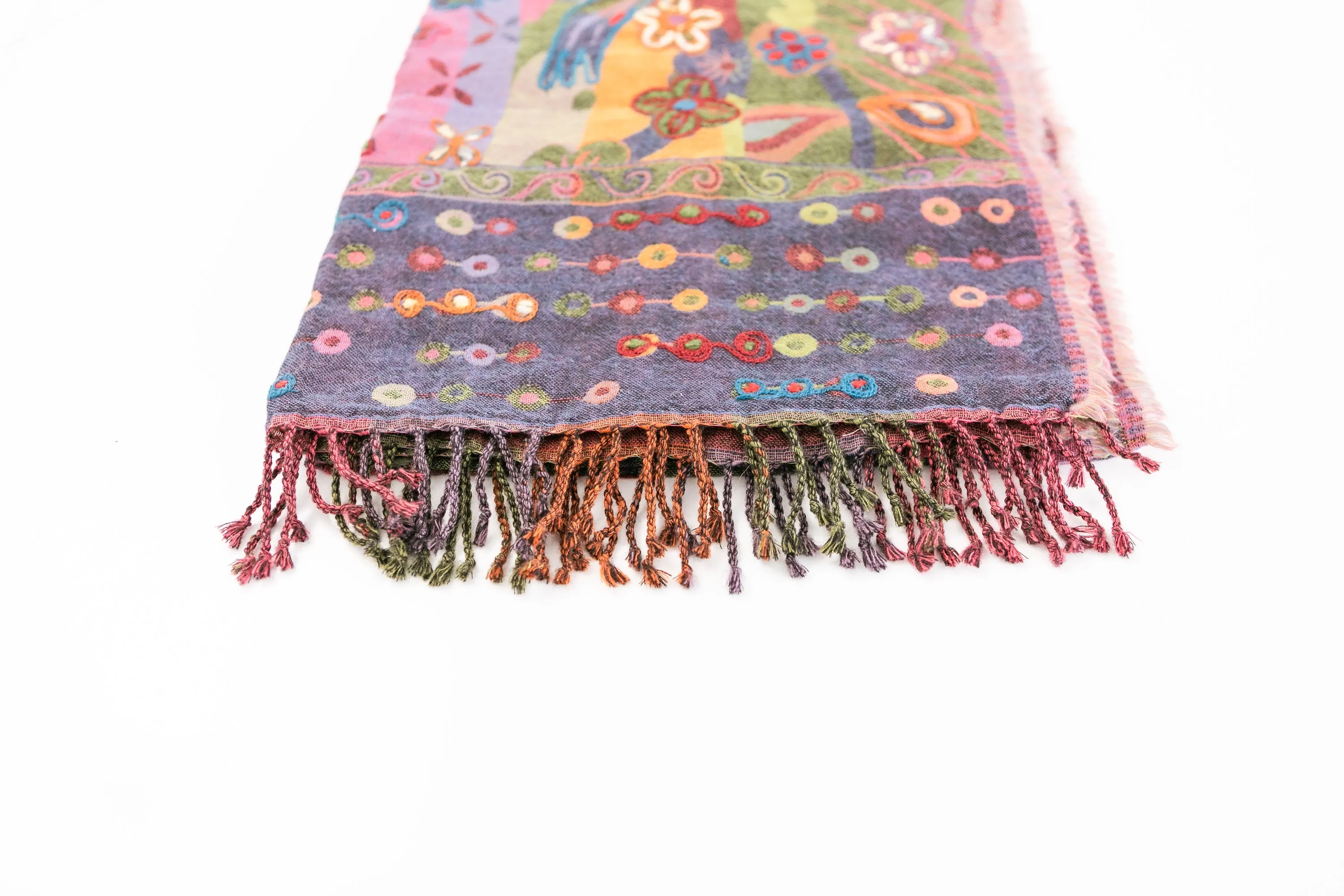 Fringed Woven Embroidered Wool Wrap