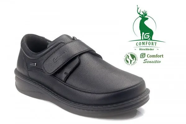 G-Comfort Mens Black leather Shoes Strap Over Wide Water Repellent P-3708S