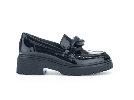 GABOR Black Patent Leather Chunky Loafer with Chain