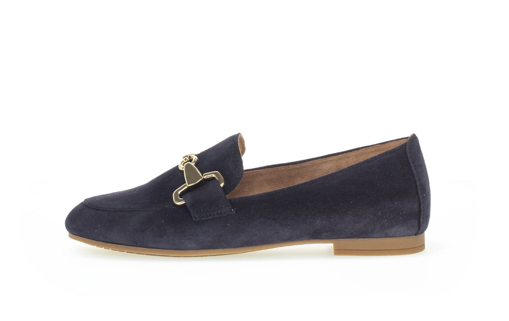 Gabor Navy Suede Loafer Gold Buckle 21136