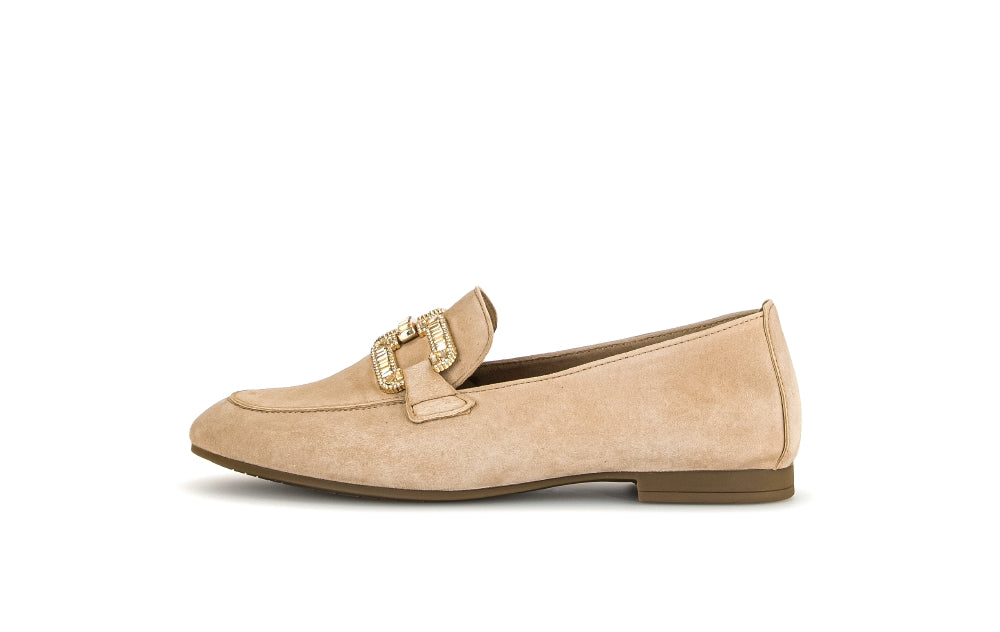 GABOR Sand Suede Loafer with Diamante Buckle 21014