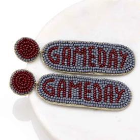 Game Day Beaded Earrings - Gray/Maroon