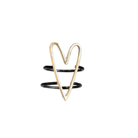 Gold Heart Double Band Rhodium Ring