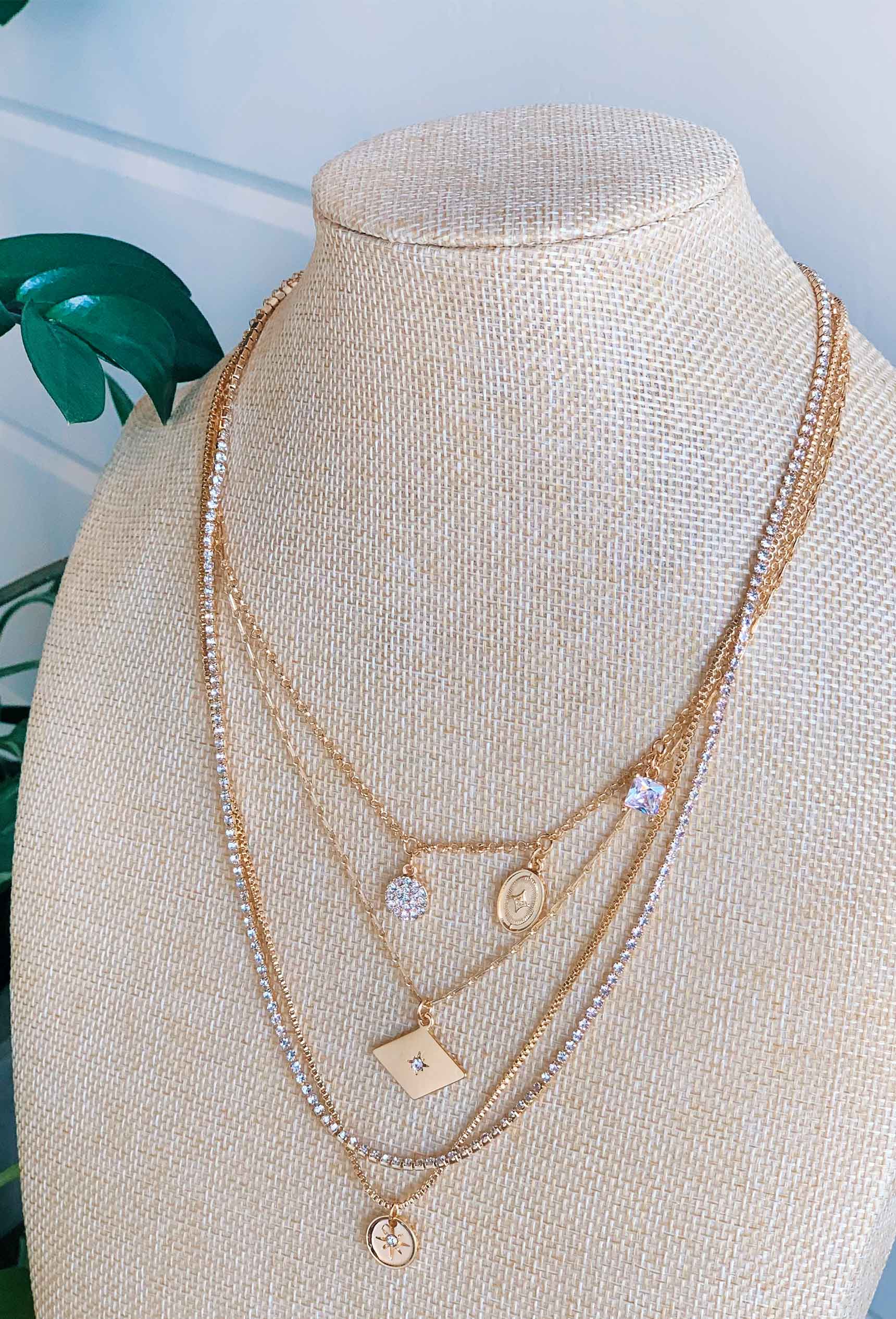 Gold Layered Crystal Pendant Necklace