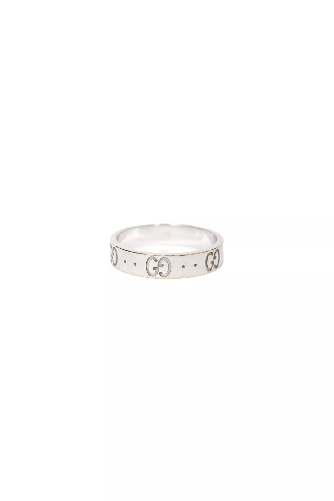 Gucci 18K White Gold Thin Icon Ring Size 6