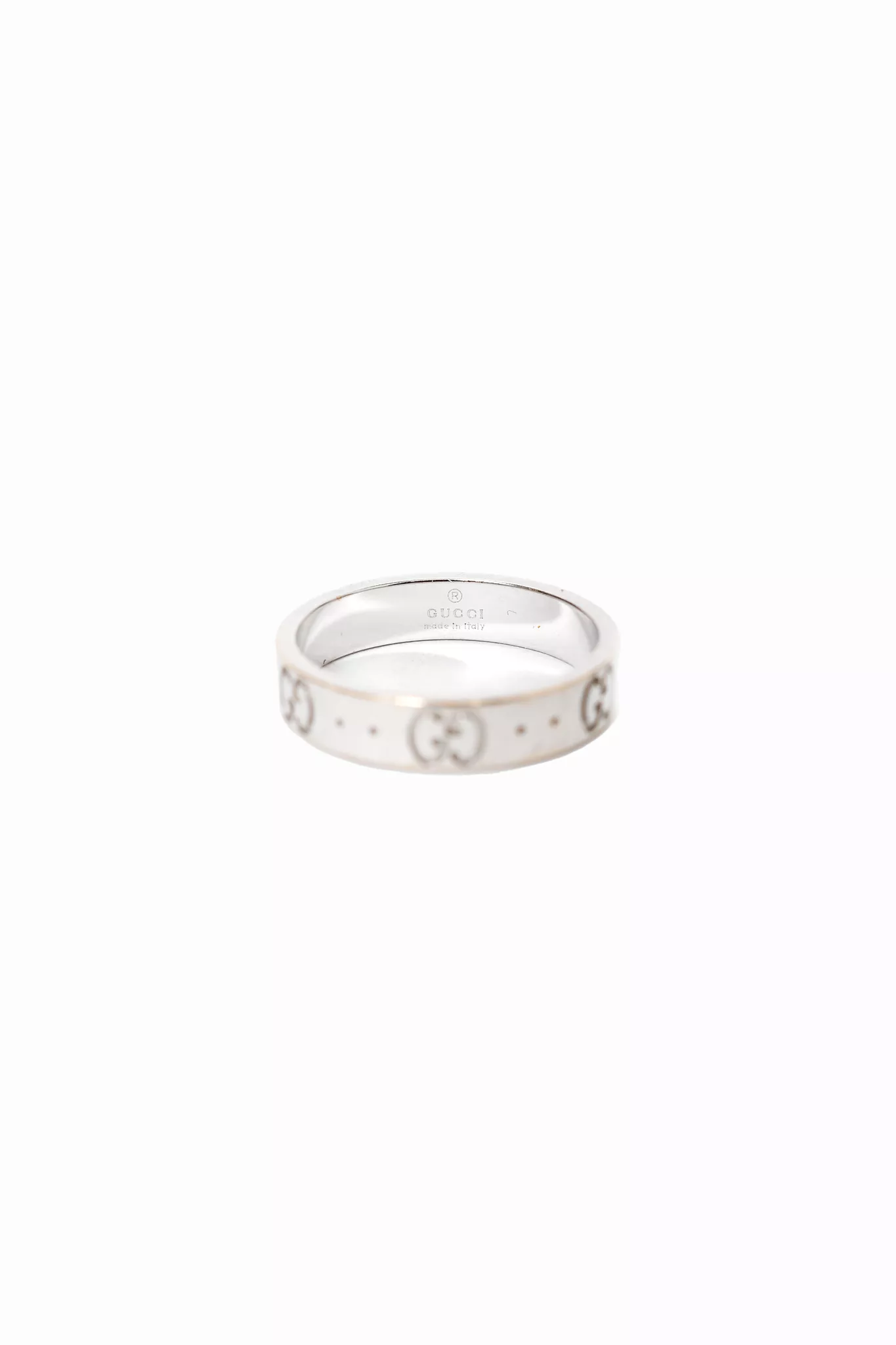 Gucci 18K White Gold Thin Icon Ring Size 6