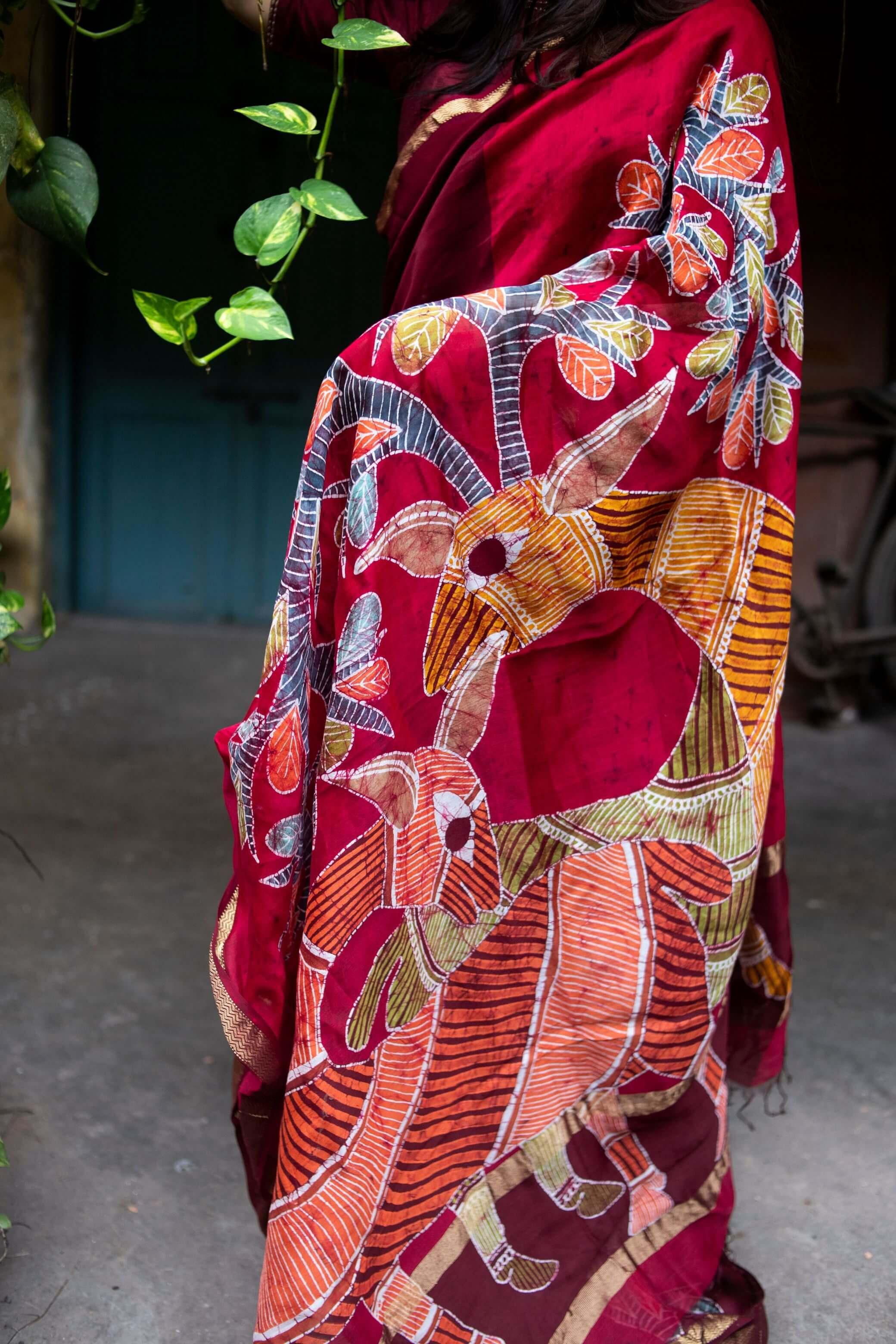 Heeranya-  Narmada Batik Maheswari saree