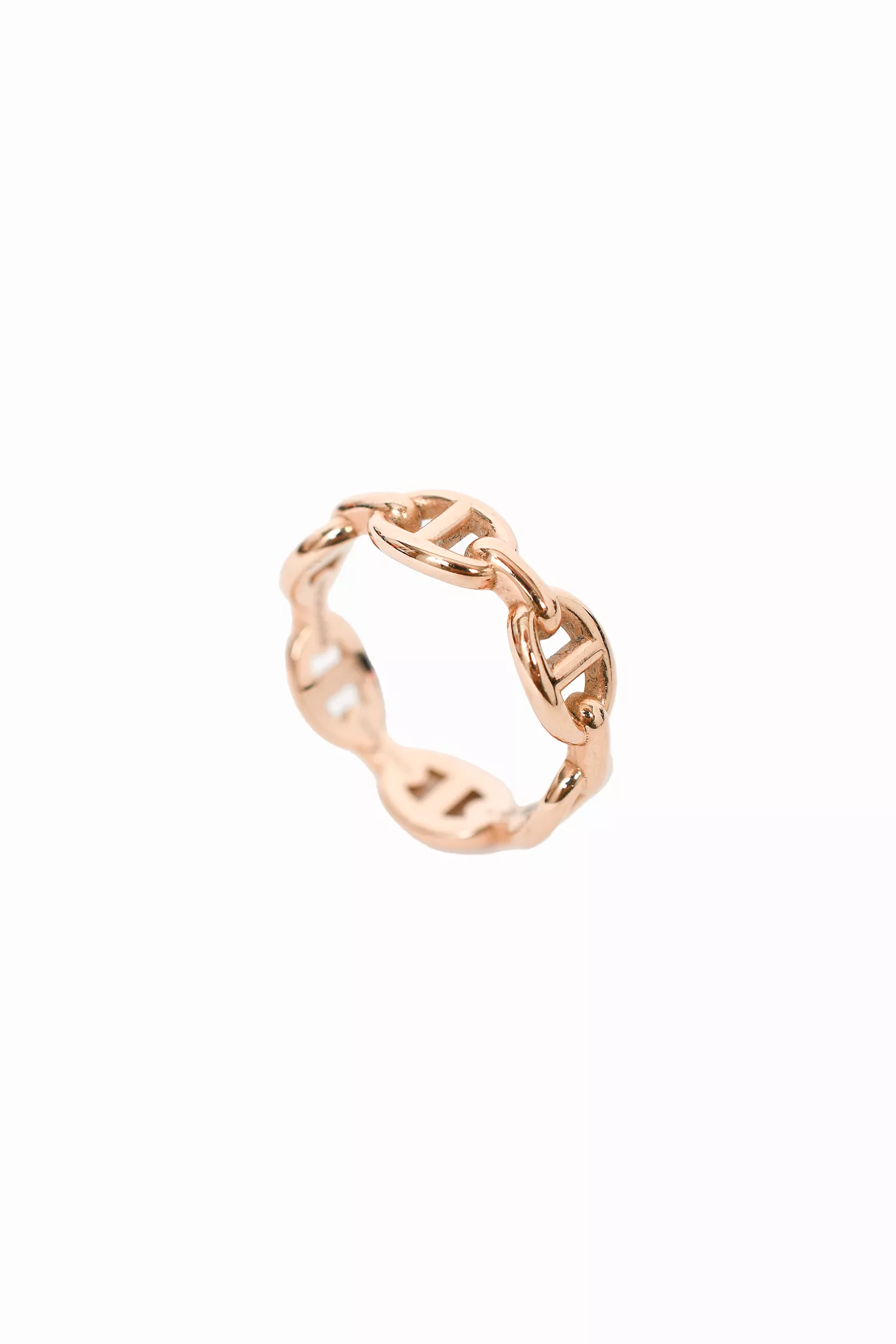 Hermes 18K Rose Gold Chaine d'Ancre Enchainee Ring Size 52