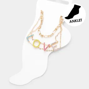 iLLASPARKZ 2PCS - Love Colorful Rhinestone Pave Chain Layered Anklets