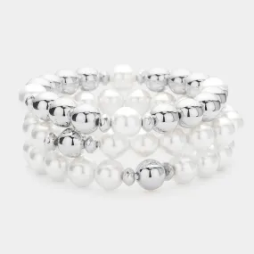 iLLASPARKZ 3PCS - Pearl Metal Ball Beaded Stretch Multi Layered Bracelets