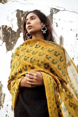 Kaisori Ajrakh Mustard Chanderi Dupatta