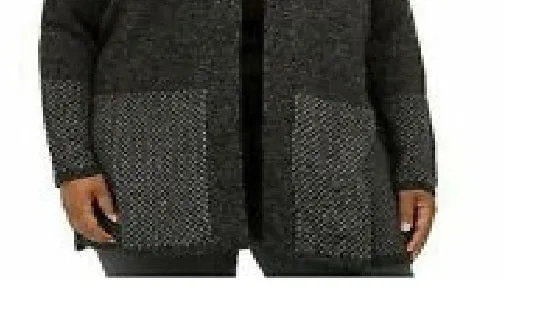 Karen Scott Women's Plus Size Patterned-Border Cardigan Sweater Black Size 2X