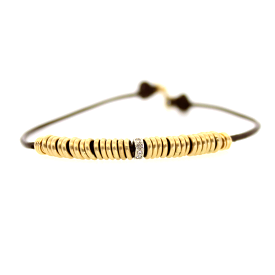 Leather Gold Ring Bracelet