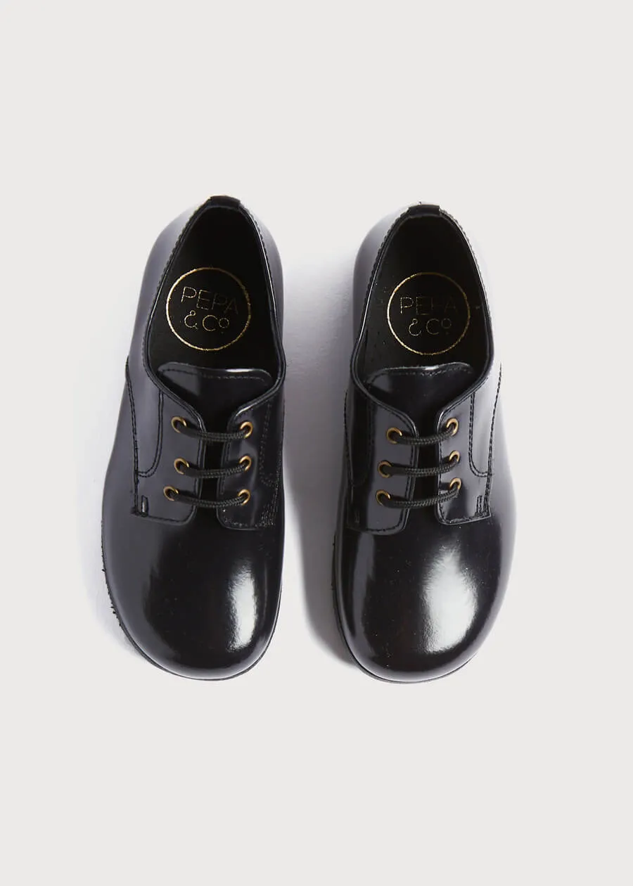 Leather Lace-Up Black Shoes (25-33EU)