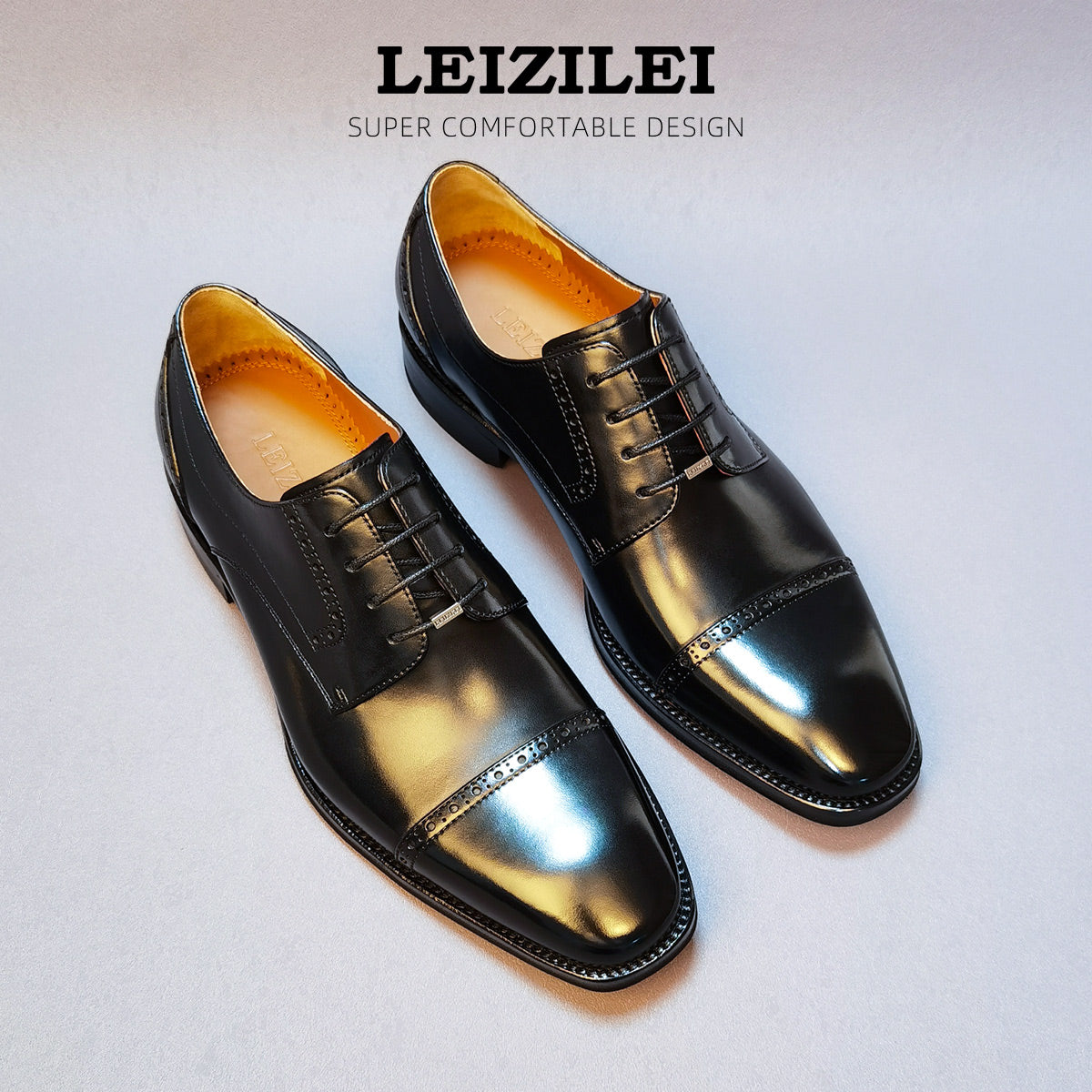 LEIZILEI men's formal brogue calfskin lace-up derby shoes