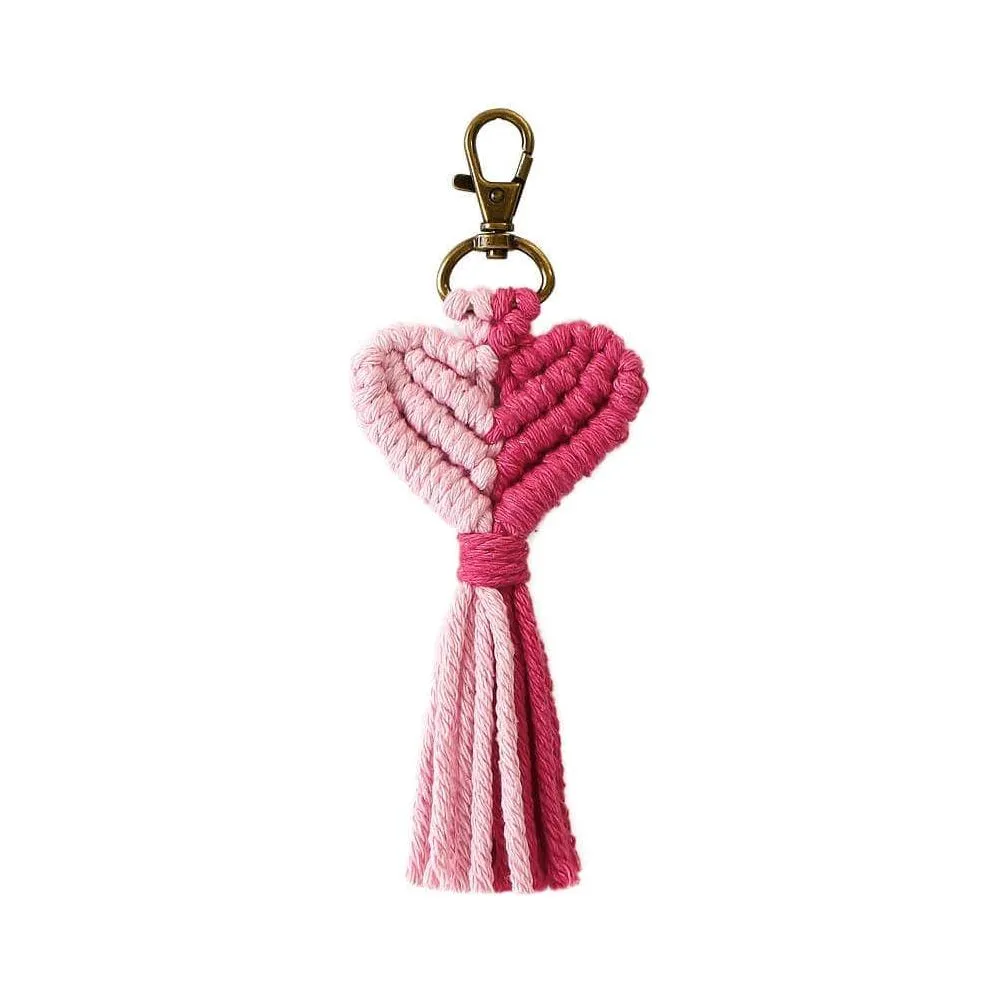 Macrame Heart Two Toned Tassel Keychain