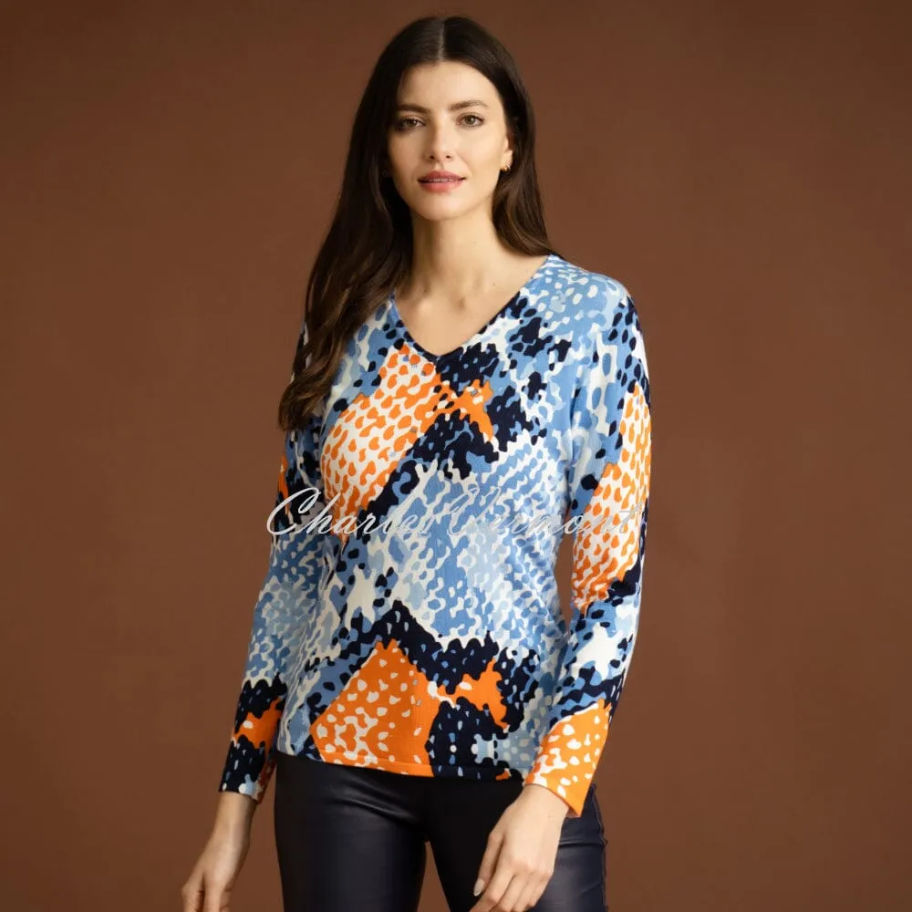 Marble Abstract Print Sweater Top - Style 7116-211 (Orange / Navy / Blue / Multi)