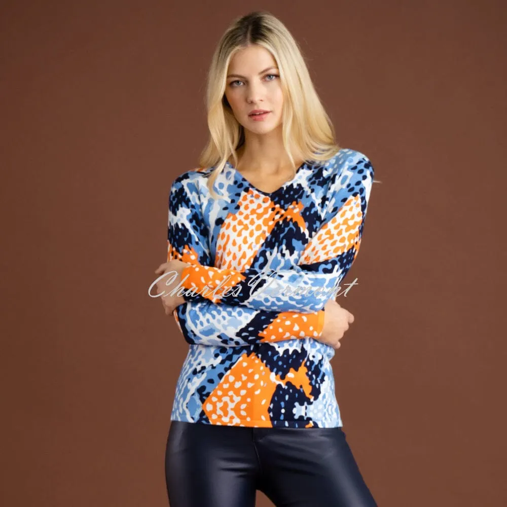 Marble Abstract Print Sweater Top - Style 7116-211 (Orange / Navy / Blue / Multi)