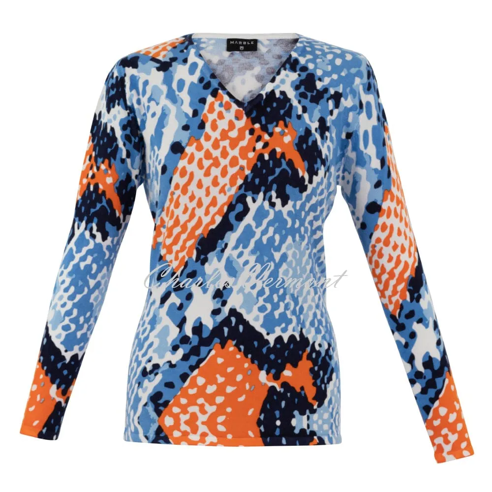 Marble Abstract Print Sweater Top - Style 7116-211 (Orange / Navy / Blue / Multi)