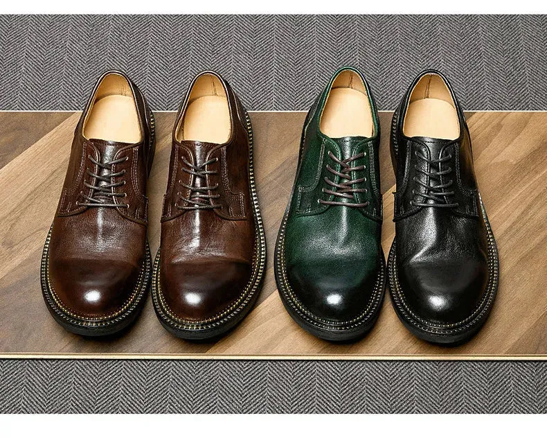 Men's Handmade British Retro Soft Leather High-end Round Toe Oxford Shoes