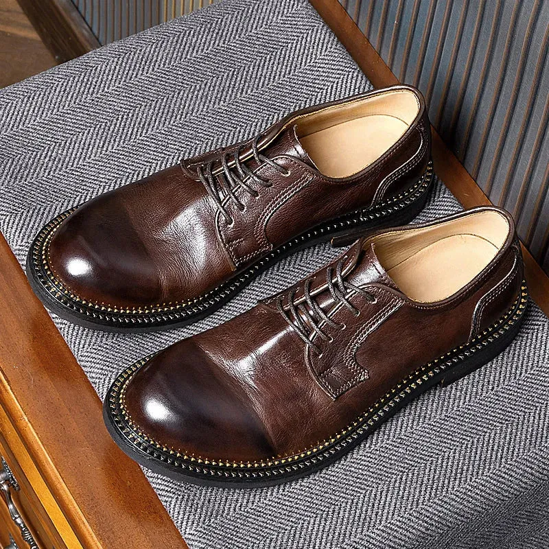 Men's Handmade British Retro Soft Leather High-end Round Toe Oxford Shoes